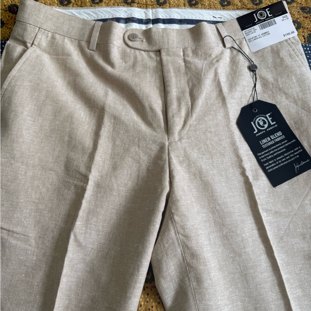 Joseph Abboud Men's Light Tan Linen Chinos